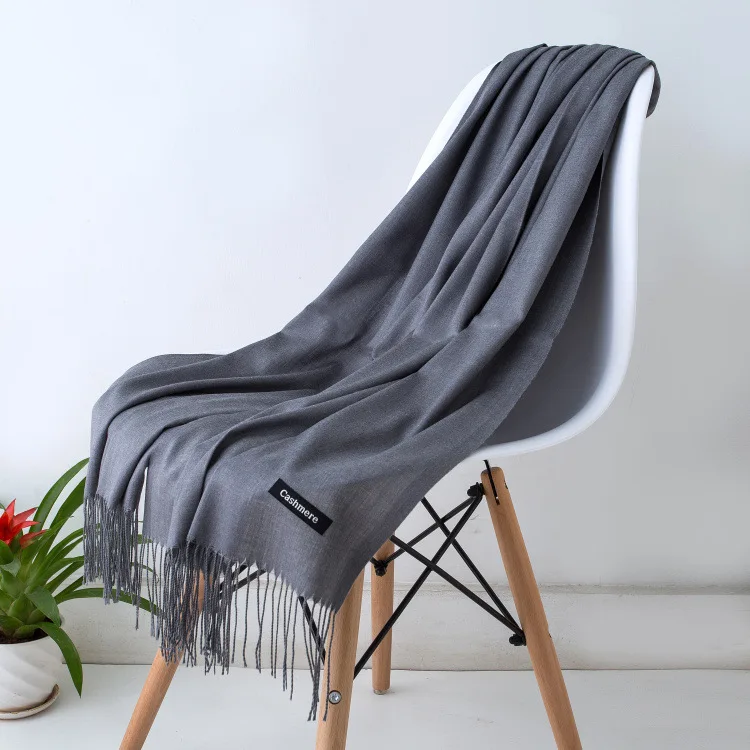 Solid Color Hijabs Cashmere Like Scarf Women Winter Warm Long Shawls And Wraps Hijab Scarves Pashmina Tassels Thin Headband