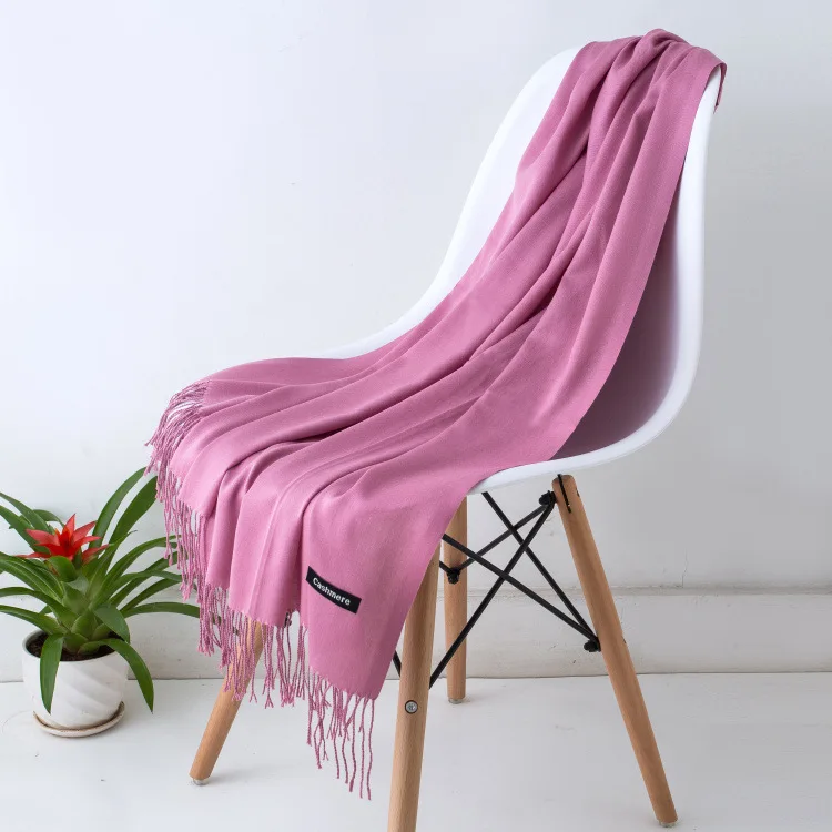 Solid Color Hijabs Cashmere Like Scarf Women Winter Warm Long Shawls And Wraps Hijab Scarves Pashmina Tassels Thin Headband