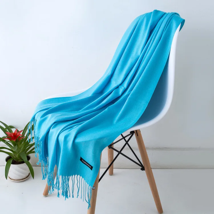 Solid Color Hijabs Cashmere Like Scarf Women Winter Warm Long Shawls And Wraps Hijab Scarves Pashmina Tassels Thin Headband