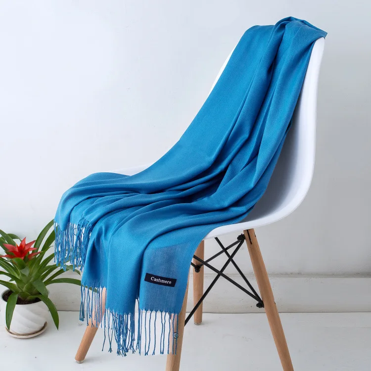 Solid Color Hijabs Cashmere Like Scarf Women Winter Warm Long Shawls And Wraps Hijab Scarves Pashmina Tassels Thin Headband