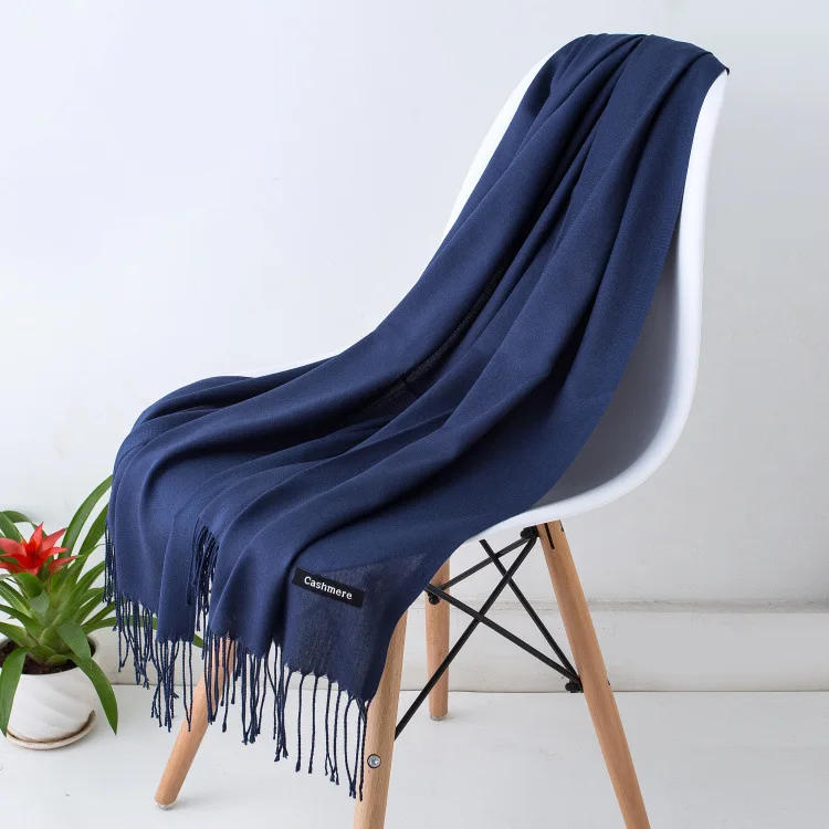 Solid Color Hijabs Cashmere Like Scarf Women Winter Warm Long Shawls And Wraps Hijab Scarves Pashmina Tassels Thin Headband