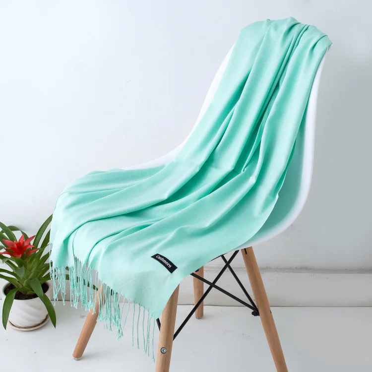 Solid Color Hijabs Cashmere Like Scarf Women Winter Warm Long Shawls And Wraps Hijab Scarves Pashmina Tassels Thin Headband