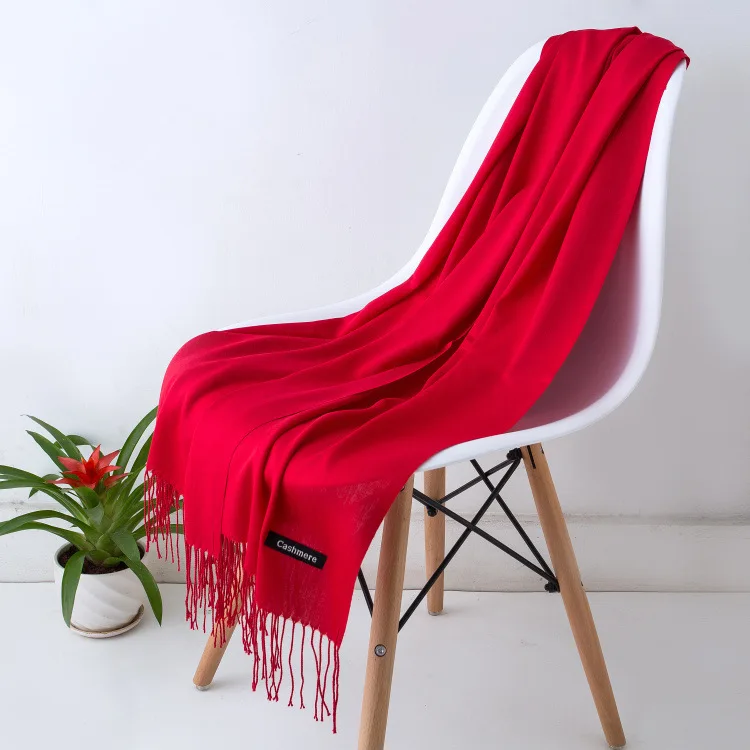 Solid Color Hijabs Cashmere Like Scarf Women Winter Warm Long Shawls And Wraps Hijab Scarves Pashmina Tassels Thin Headband