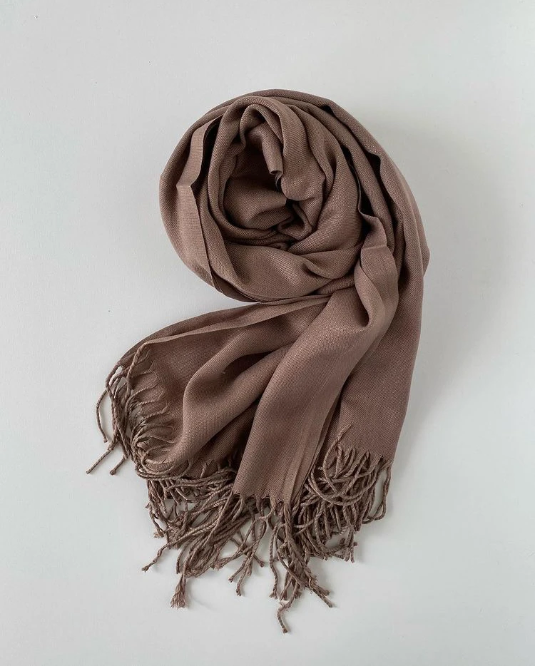 Solid Color Hijabs Cashmere Like Scarf Women Winter Warm Long Shawls And Wraps Hijab Scarves Pashmina Tassels Thin Headband