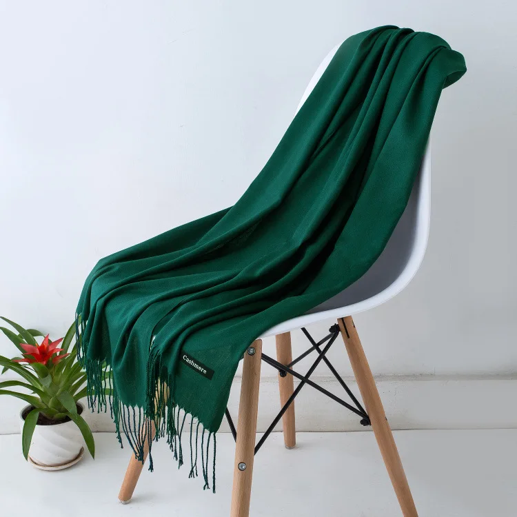 Solid Color Hijabs Cashmere Like Scarf Women Winter Warm Long Shawls And Wraps Hijab Scarves Pashmina Tassels Thin Headband