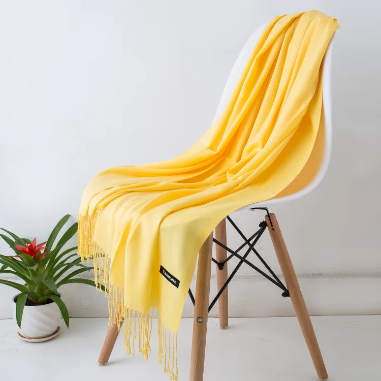 Solid Color Hijabs Cashmere Like Scarf Women Winter Warm Long Shawls And Wraps Hijab Scarves Pashmina Tassels Thin Headband