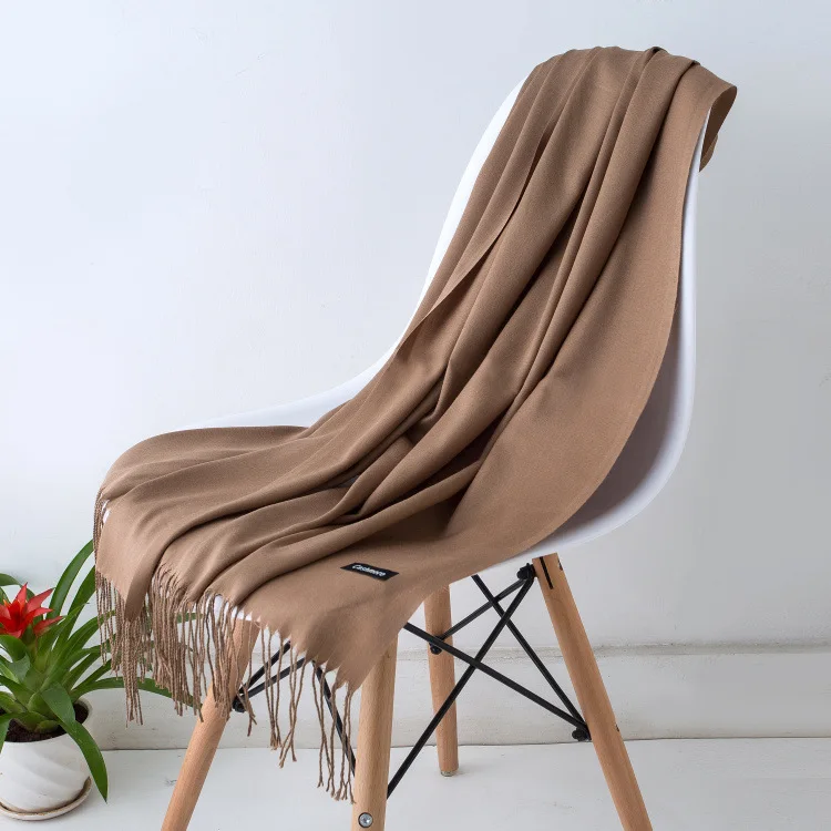 Solid Color Hijabs Cashmere Like Scarf Women Winter Warm Long Shawls And Wraps Hijab Scarves Pashmina Tassels Thin Headband