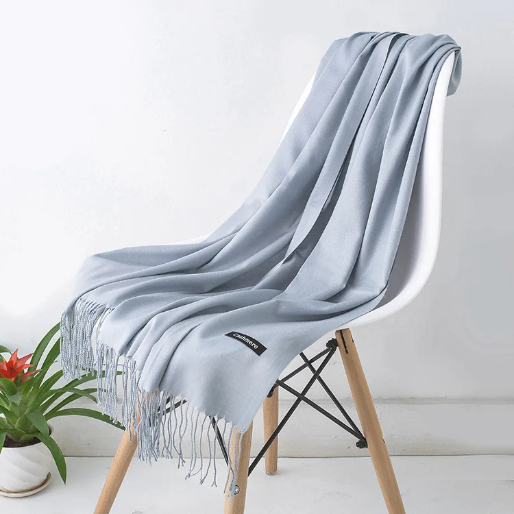 Solid Color Hijabs Cashmere Like Scarf Women Winter Warm Long Shawls And Wraps Hijab Scarves Pashmina Tassels Thin Headband