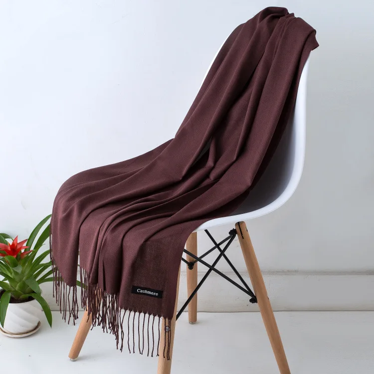 Solid Color Hijabs Cashmere Like Scarf Women Winter Warm Long Shawls And Wraps Hijab Scarves Pashmina Tassels Thin Headband