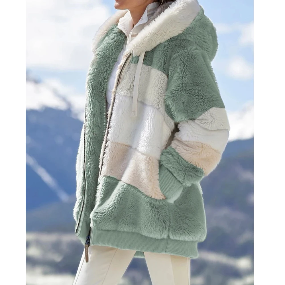 Oversized Jacket for Women Coat 2025 Autumn Winter Warm Plush Pocket Hooded Streetwear Loose Lady Zipper Cashmere Outerwear Coat