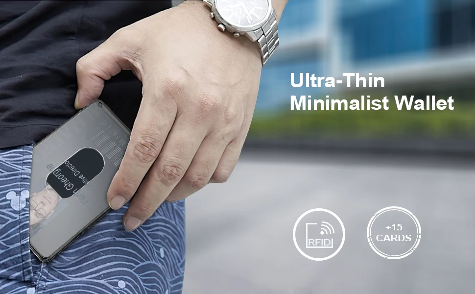 Minimalist Wallet For Men Aluminum Slim Stretchable Belt Draw-Out Metal Wallet Holds UP 15 Cards with Cash Strap Card Holde