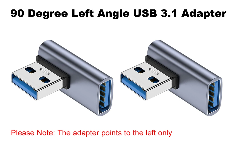 NNBILI 90 Degree USB 3.1 Adapter 1-2 Pack Left Angle USB A Male to Female Converter Extender for PC Laptop USBA Charger and More