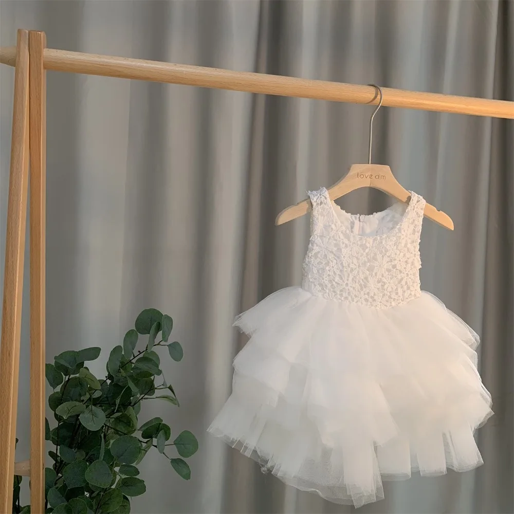 2023 Girl Party Dress Lace Princess Floral Kids Dress Party Birthday Elegant Girl Bridesmaid Vestido Menina White Girls Dress