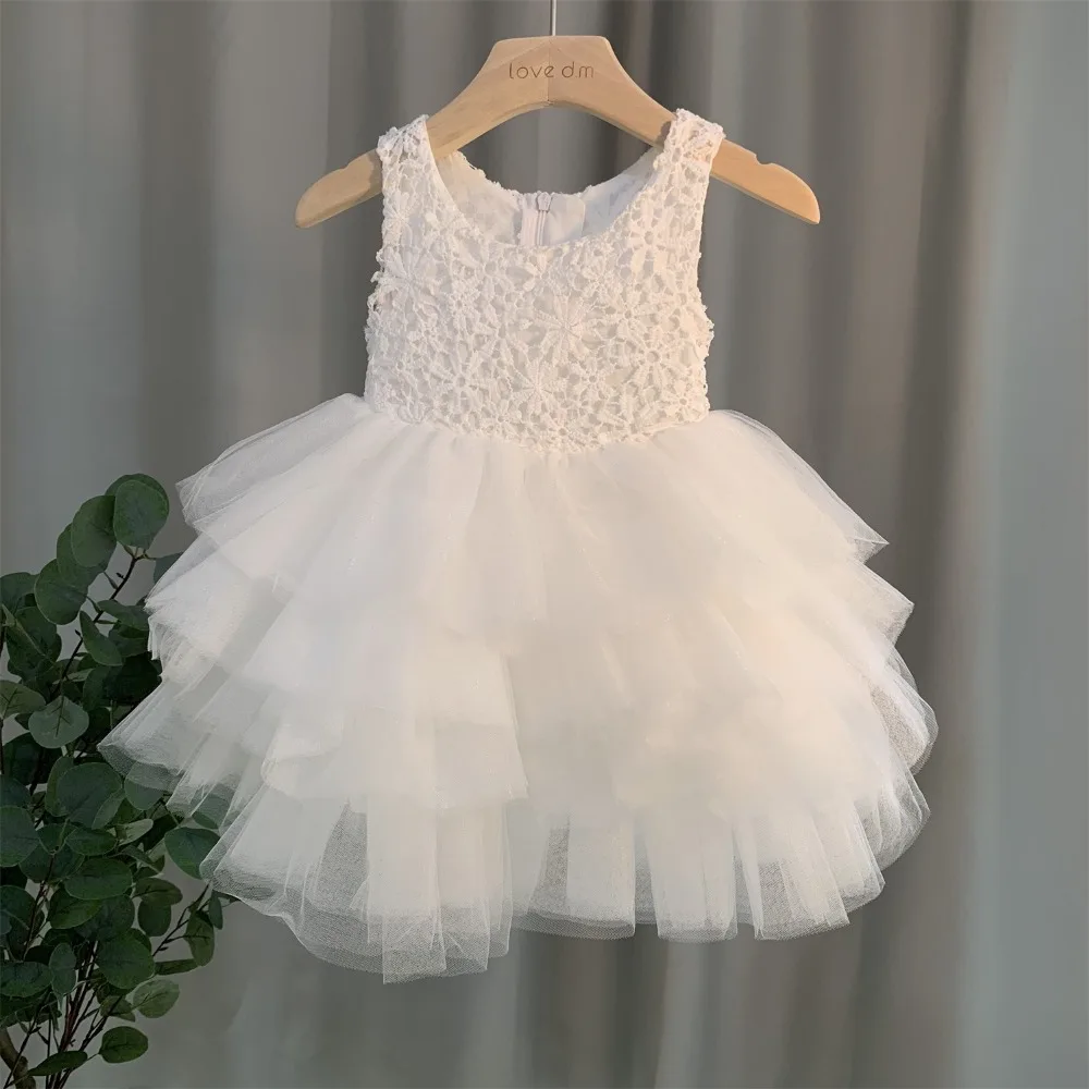 2023 Girl Party Dress Lace Princess Floral Kids Dress Party Birthday Elegant Girl Bridesmaid Vestido Menina White Girls Dress