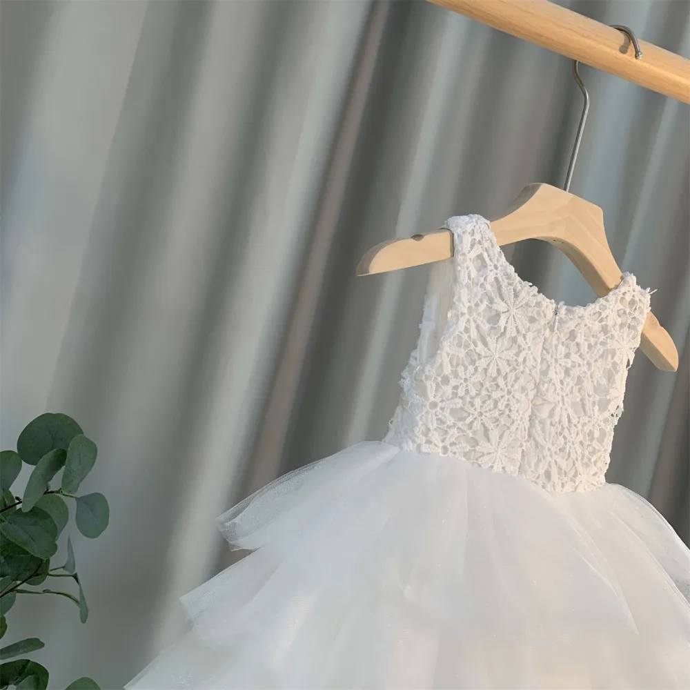 2023 Girl Party Dress Lace Princess Floral Kids Dress Party Birthday Elegant Girl Bridesmaid Vestido Menina White Girls Dress