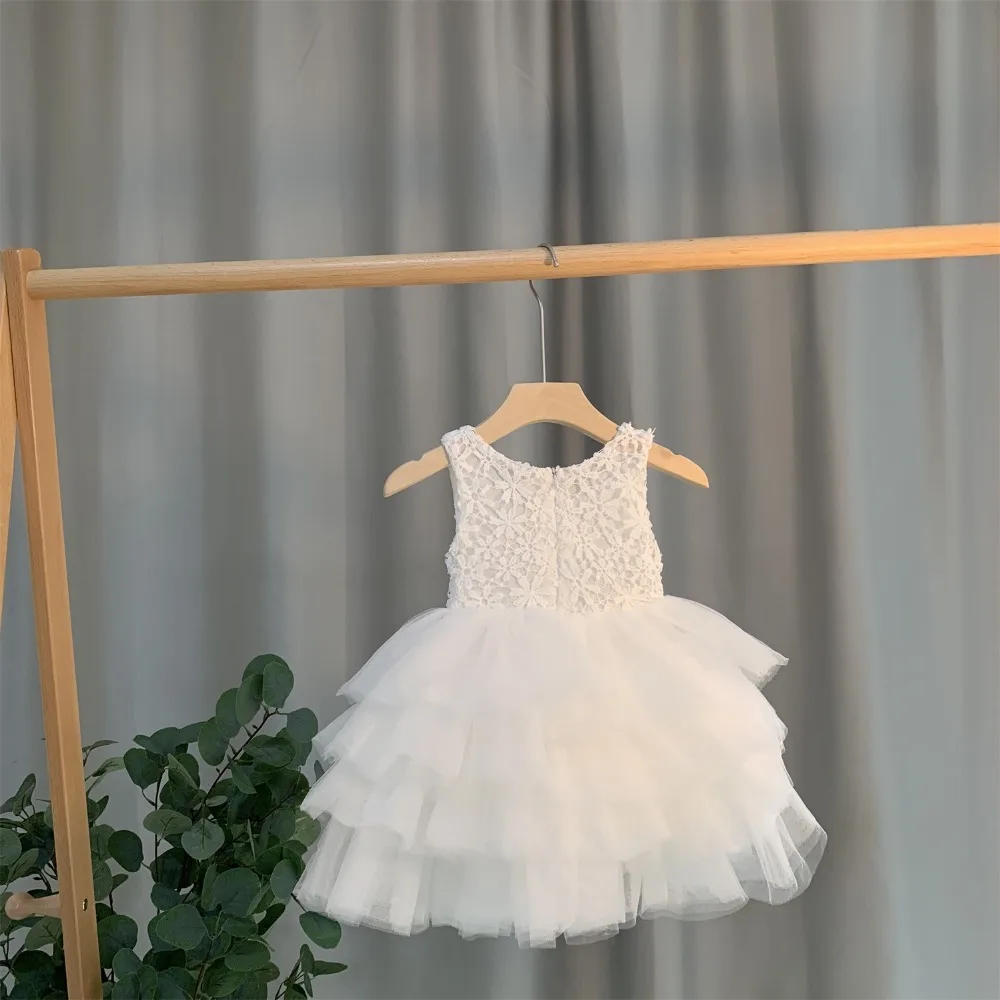 2023 Girl Party Dress Lace Princess Floral Kids Dress Party Birthday Elegant Girl Bridesmaid Vestido Menina White Girls Dress