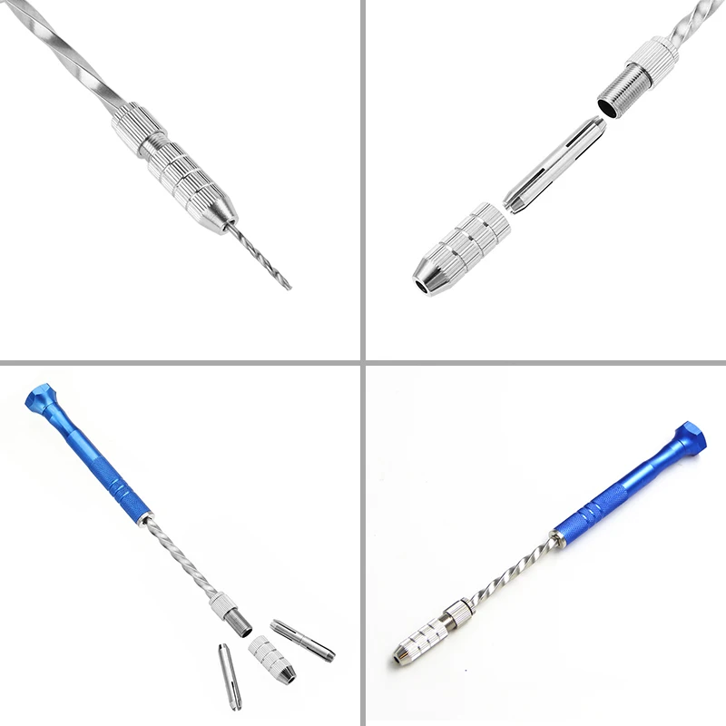 Semi-Automatic Mini Micro Hand Drill Aluminum Spiral Hand Manual Push Chuck 0.2-3.0mm Twist Drill Bits Manual Hole Punch Tools