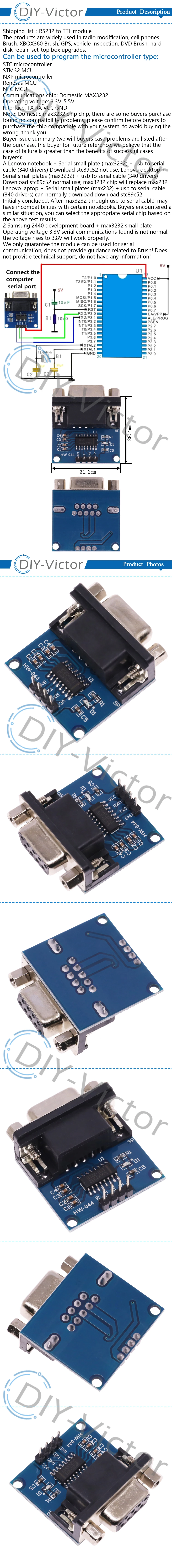 MAX3232 RS232 to TTL Serial Port Converter Module Female DB9 Connector MAX232 Flashing Board