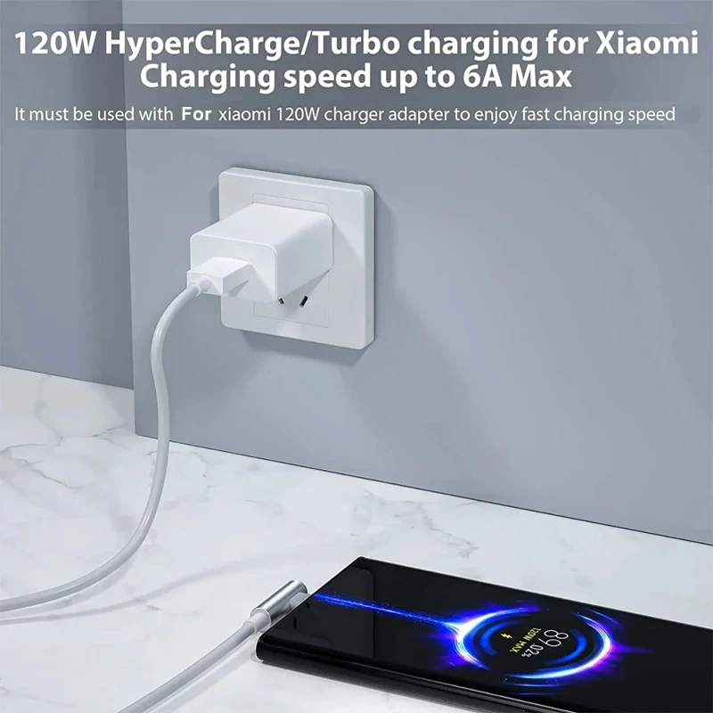 120W 100W 90W For Xiaomi 6A USB Type C Turbo Charge Cable For Mi 14 13 12 Pro Poco F4 GT Redmi Note 13 K60 90 Degree Tipo C Cabo
