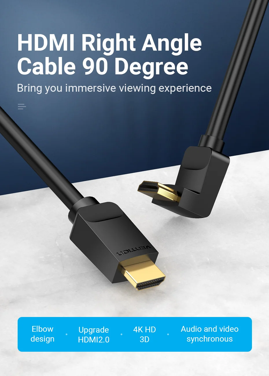 Vention HDMI Cable 4K HDMI 2.0 Cable HDMI 90/270 Degree Angle Adapter for Apple TV PS4 Splitter Video Audio 90 Degree HDMI Cable