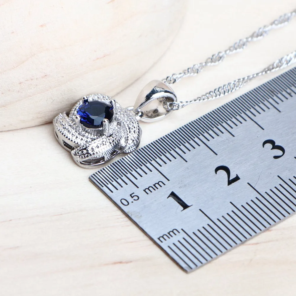 Blue Zirconia Women Jewelry Sets 925 Sterling Silver Wedding Bridal Costume Jewellery Earrings Rings Bracelets Pendant Necklace
