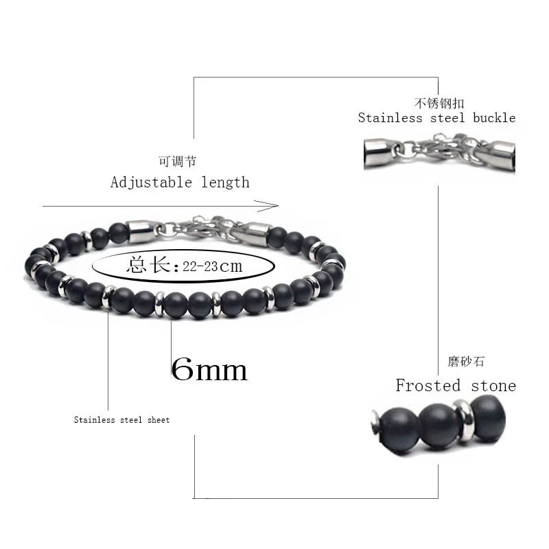 New Matte Map Stone Bracelet Metal Wrist Chain Jewelry Yellow Tiger Eye Volcanic Stone Beaded Bracelet Men Personality Jewelry