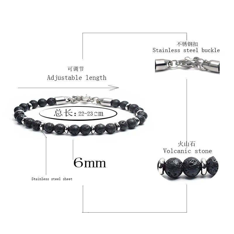 New Matte Map Stone Bracelet Metal Wrist Chain Jewelry Yellow Tiger Eye Volcanic Stone Beaded Bracelet Men Personality Jewelry