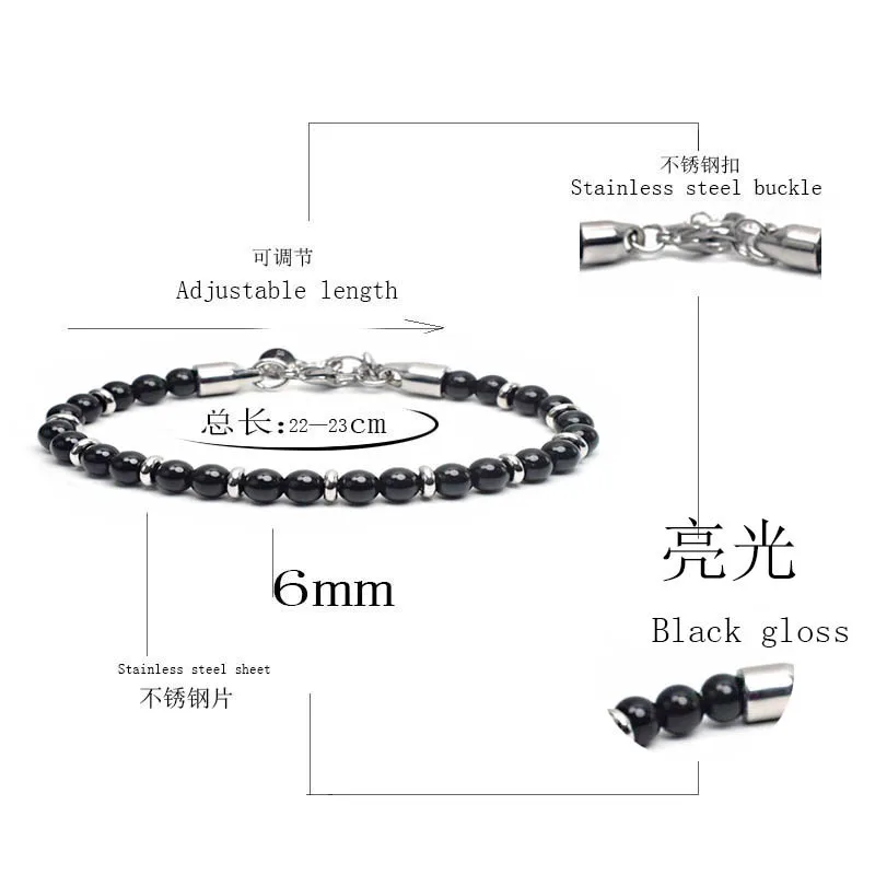 New Matte Map Stone Bracelet Metal Wrist Chain Jewelry Yellow Tiger Eye Volcanic Stone Beaded Bracelet Men Personality Jewelry