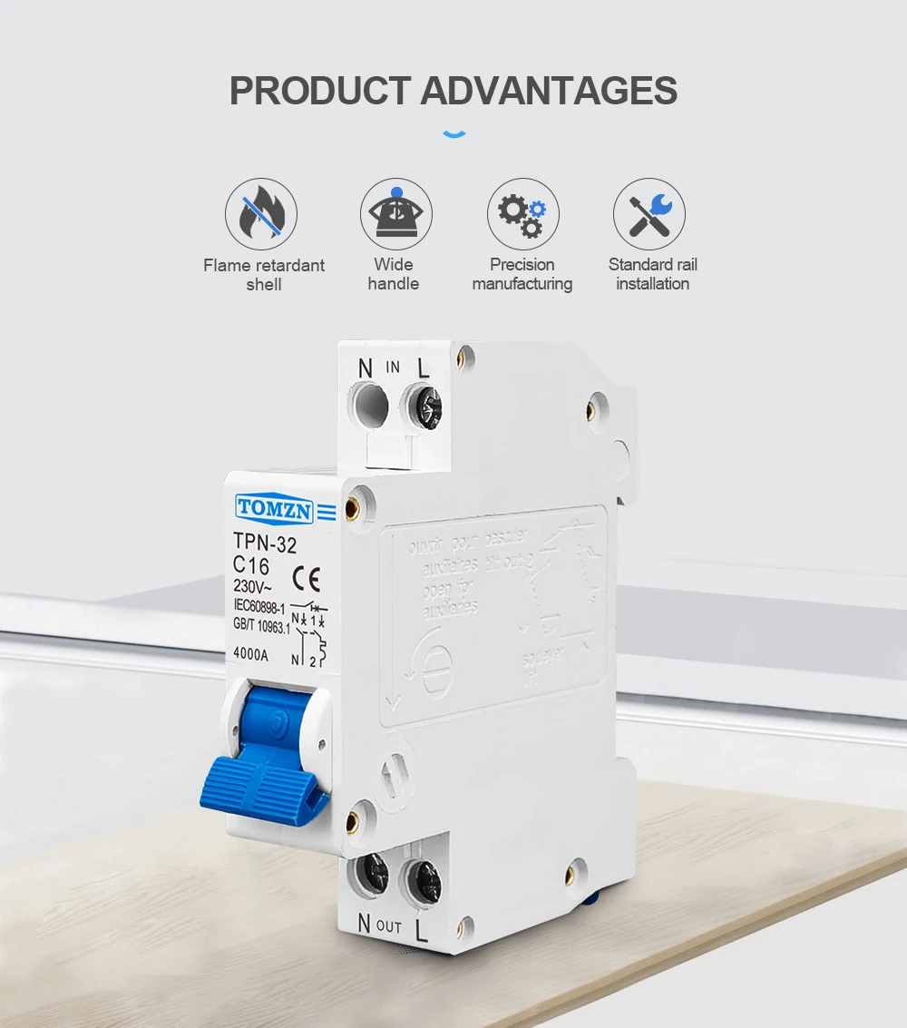 TOMZN TPN 1P+N Mini Circuit Breaker MCB 6A 10A 16A 20A 25A 32A DIN Rail Mounting Miniature Household Air Switch