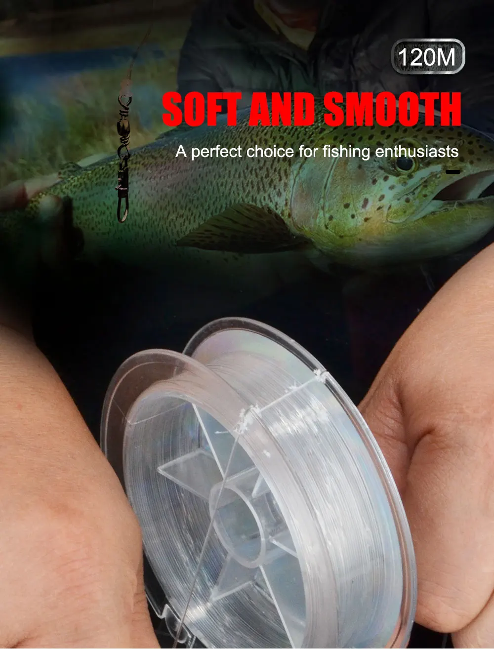 FTK Fishing Line Fluorocarbon Coating Treatment Process Carbon 120m Line 0.2mm-0.6mm 7.15LB-45LB Surface Nylon Molecules