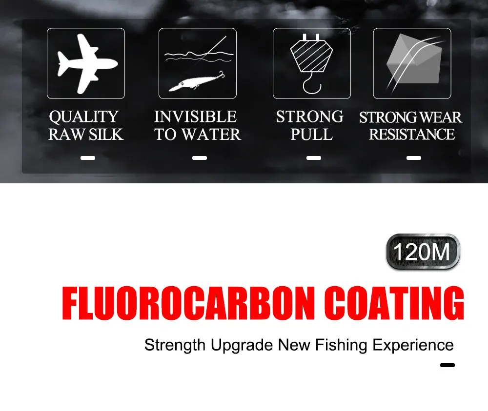 FTK Fishing Line Fluorocarbon Coating Treatment Process Carbon 120m Line 0.2mm-0.6mm 7.15LB-45LB Surface Nylon Molecules