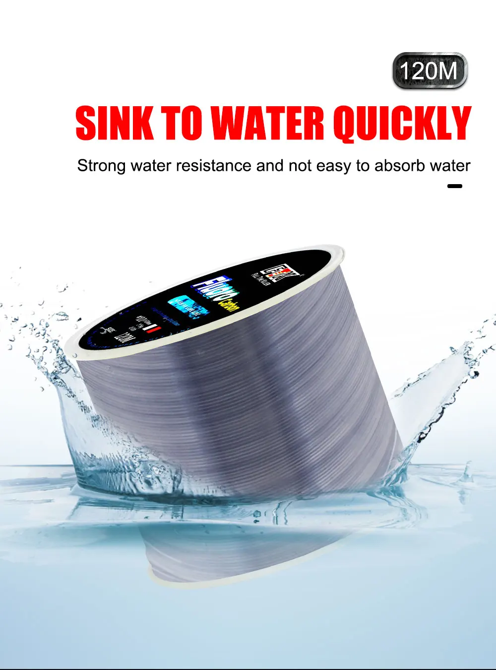 FTK Fishing Line Fluorocarbon Coating Treatment Process Carbon 120m Line 0.2mm-0.6mm 7.15LB-45LB Surface Nylon Molecules