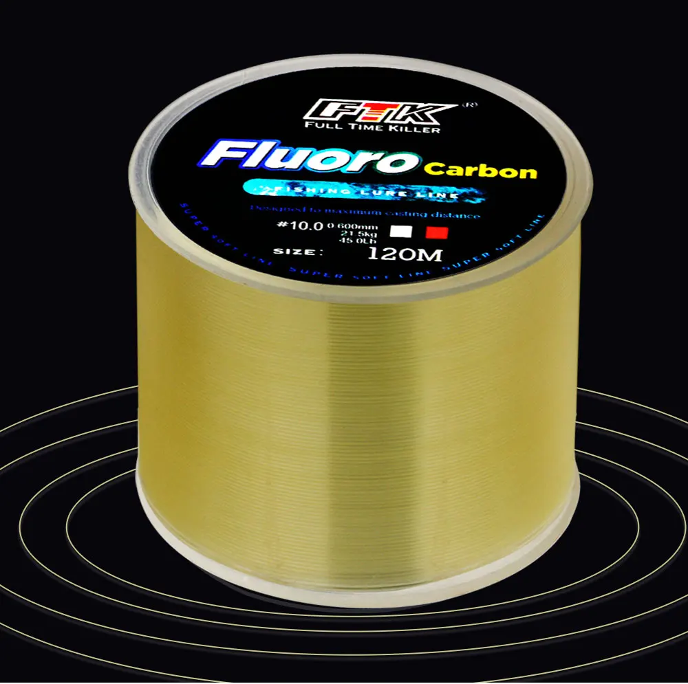 FTK Fishing Line Fluorocarbon Coating Treatment Process Carbon 120m Line 0.2mm-0.6mm 7.15LB-45LB Surface Nylon Molecules