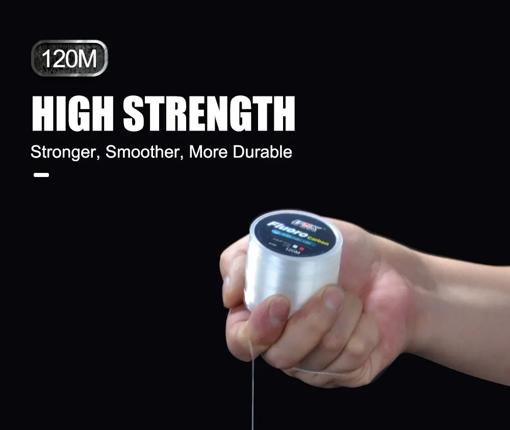 FTK Fishing Line Fluorocarbon Coating Treatment Process Carbon 120m Line 0.2mm-0.6mm 7.15LB-45LB Surface Nylon Molecules