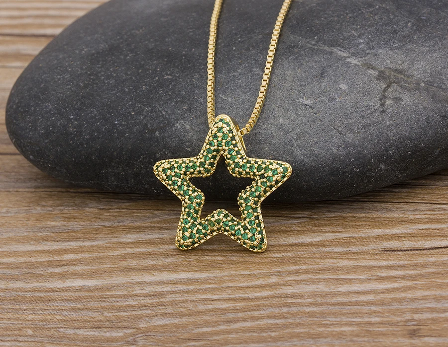 AIBEF Fashion Star Women's Pendant Necklace Fashion Female Cubic Zirconia Necklaces Gold Color Party Jewelry Simple Ladies Gifts