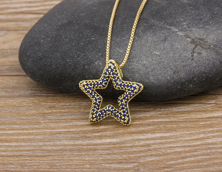AIBEF Fashion Star Women's Pendant Necklace Fashion Female Cubic Zirconia Necklaces Gold Color Party Jewelry Simple Ladies Gifts
