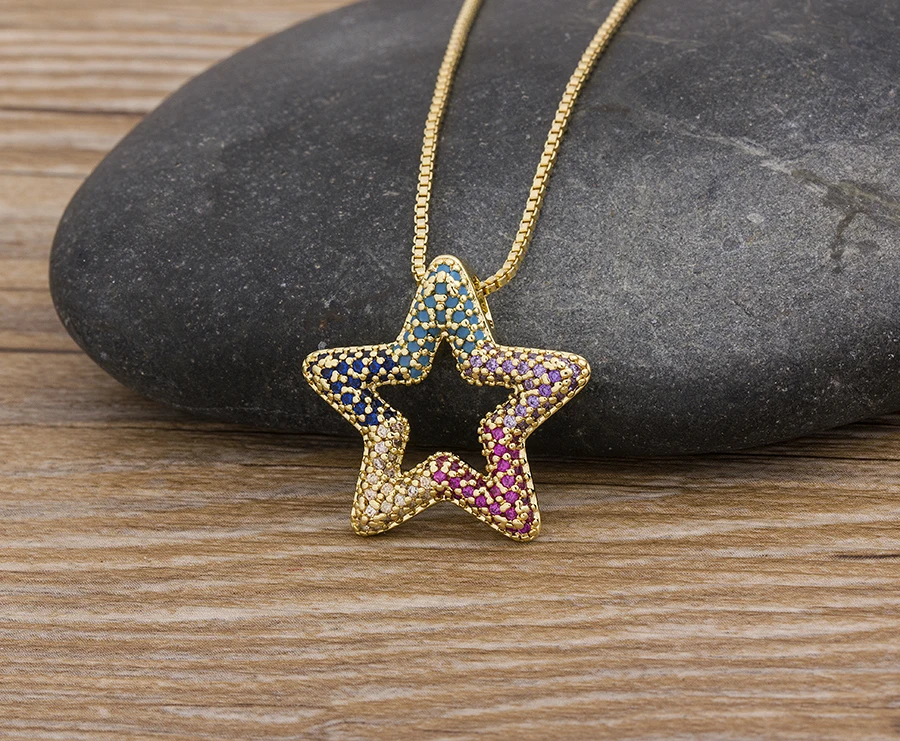 AIBEF Fashion Star Women's Pendant Necklace Fashion Female Cubic Zirconia Necklaces Gold Color Party Jewelry Simple Ladies Gifts