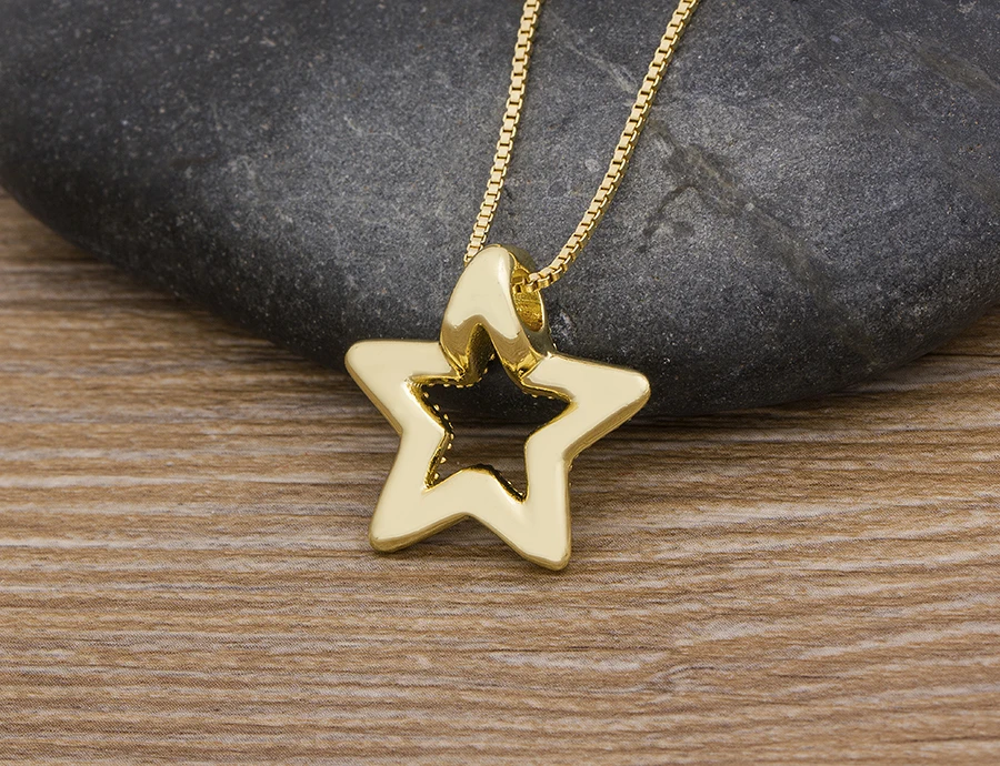AIBEF Fashion Star Women's Pendant Necklace Fashion Female Cubic Zirconia Necklaces Gold Color Party Jewelry Simple Ladies Gifts