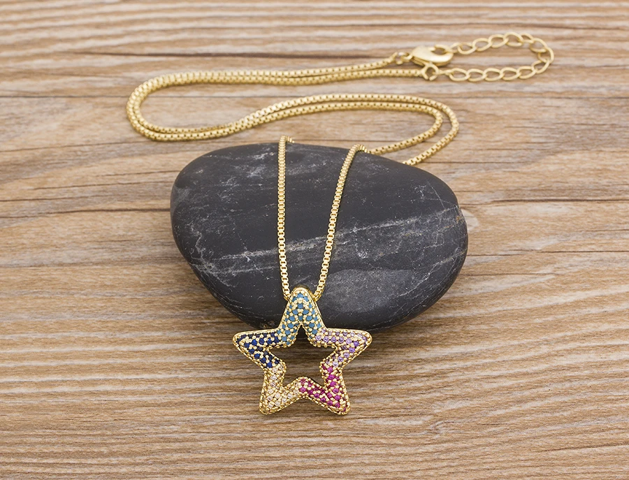 AIBEF Fashion Star Women's Pendant Necklace Fashion Female Cubic Zirconia Necklaces Gold Color Party Jewelry Simple Ladies Gifts