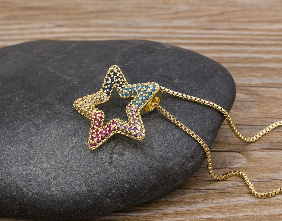 AIBEF Fashion Star Women's Pendant Necklace Fashion Female Cubic Zirconia Necklaces Gold Color Party Jewelry Simple Ladies Gifts