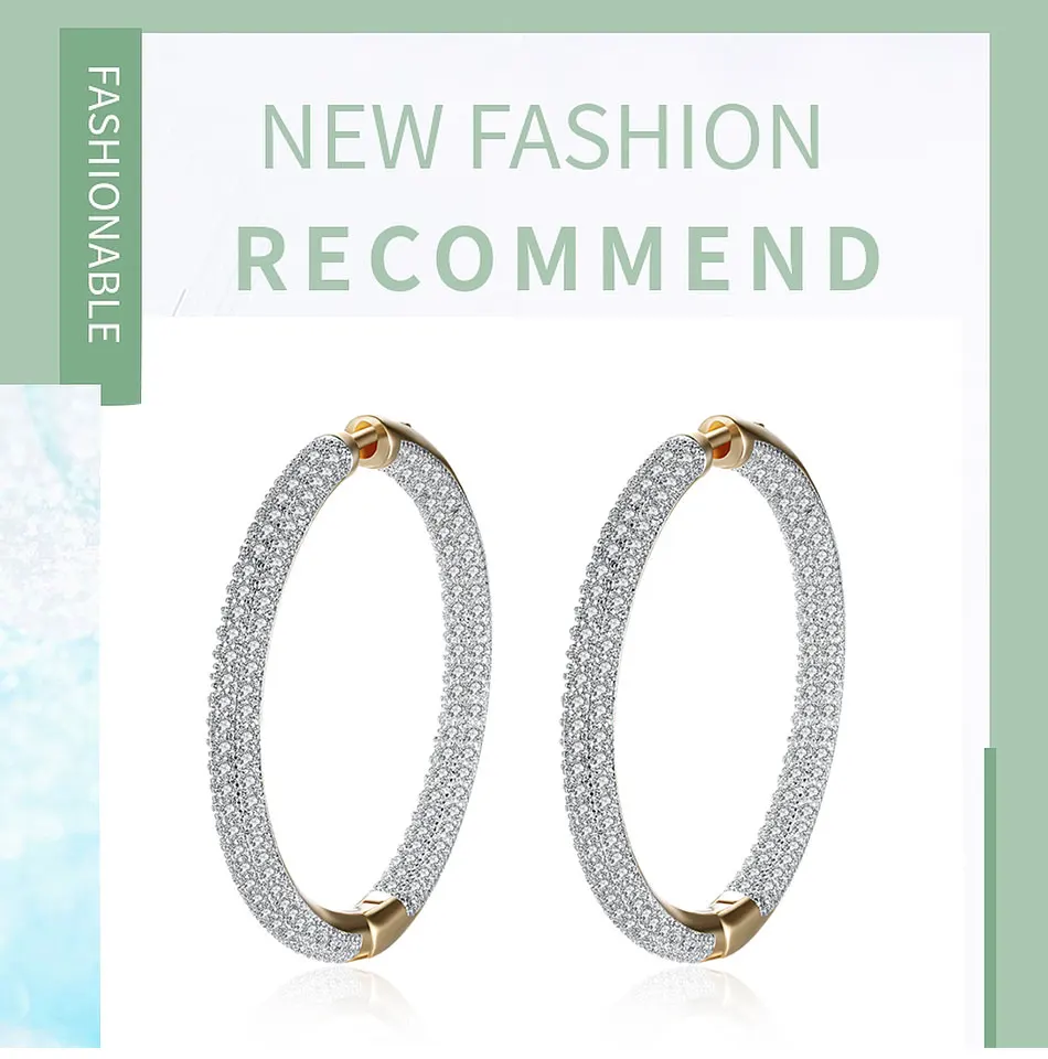 925 Silver 34mm 18K Gold Circle Hoop Earrings For Women Fashion Wedding Jewelry