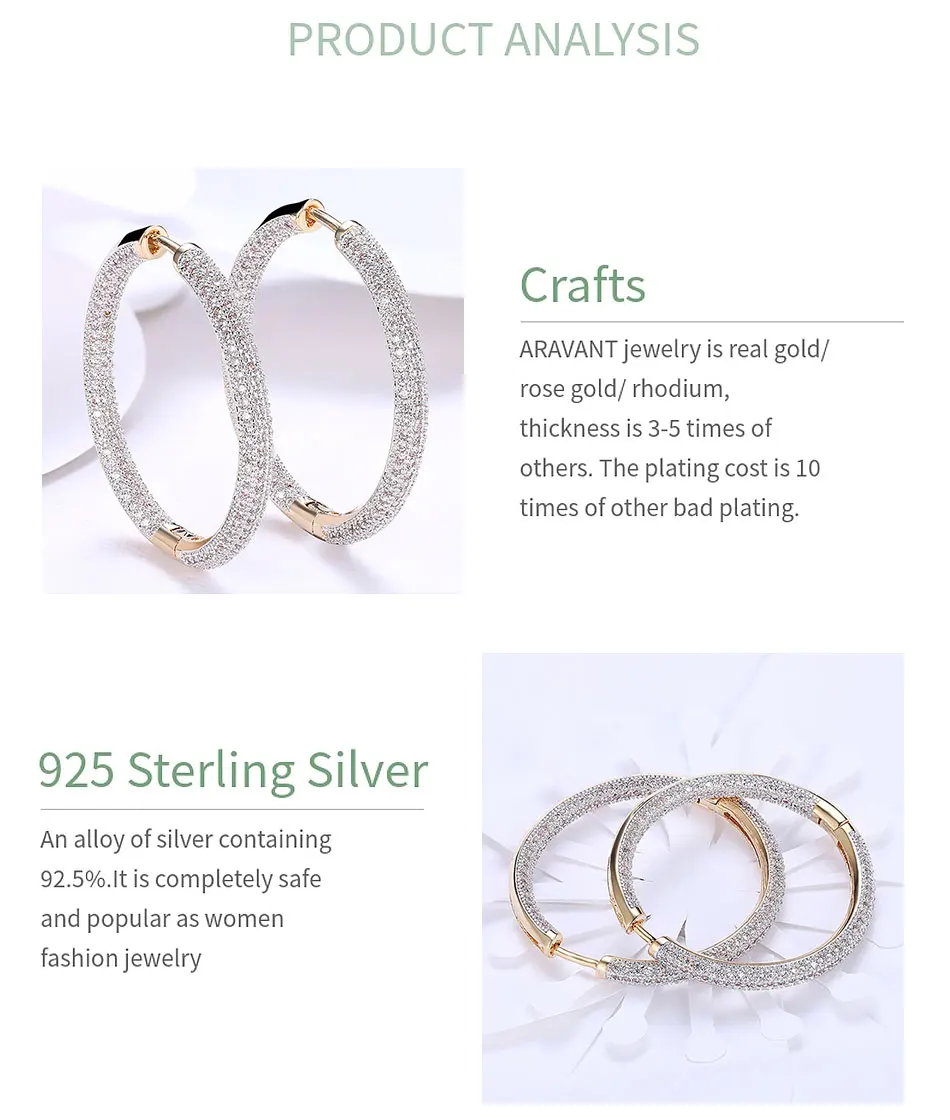 925 Silver 34mm 18K Gold Circle Hoop Earrings For Women Fashion Wedding Jewelry