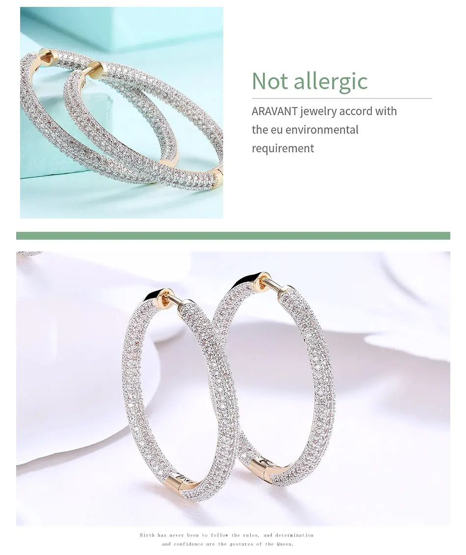 925 Silver 34mm 18K Gold Circle Hoop Earrings For Women Fashion Wedding Jewelry