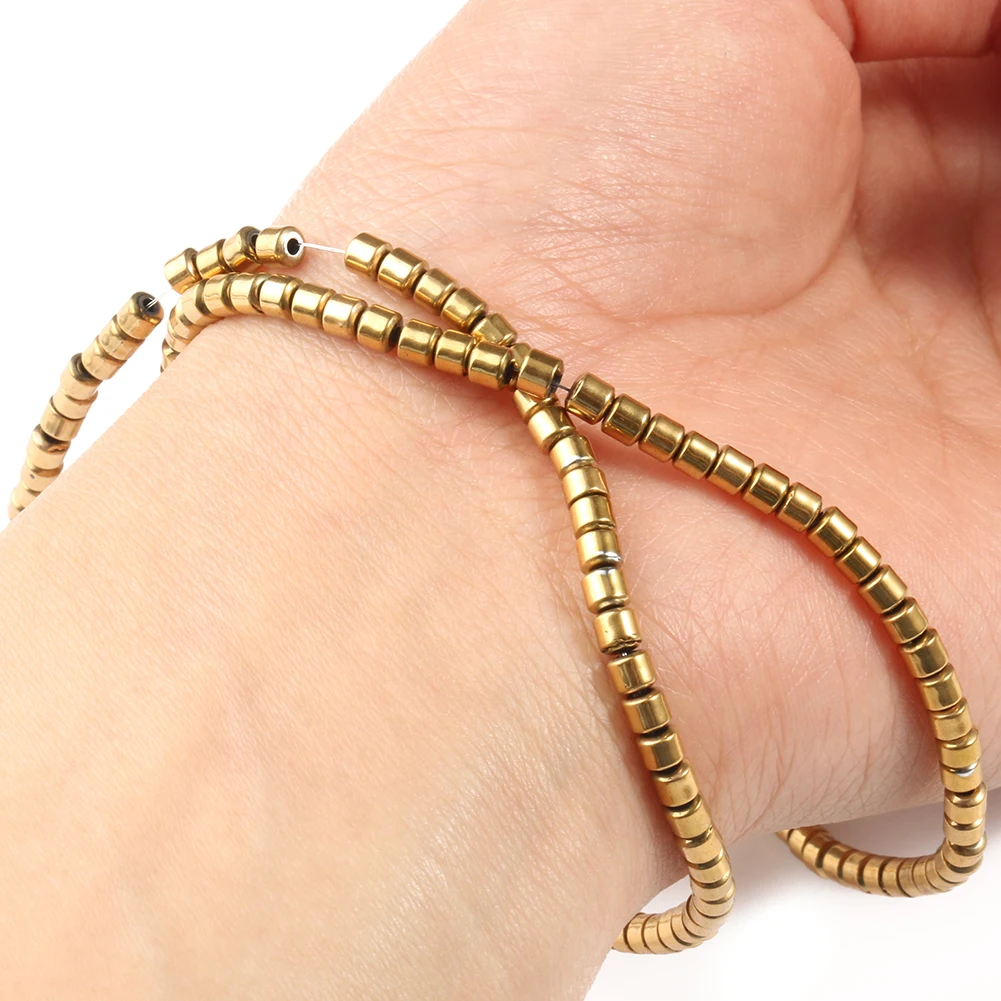 AAA+ Color Retention Gold-Plated Hematite Beads Natural Stone Round Cube Spacer Loose Beads for jewelry Making DIY Bracelet 15''
