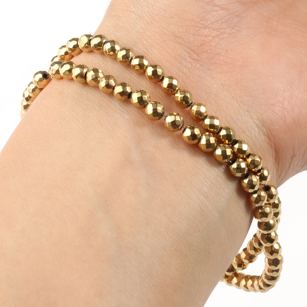 AAA+ Color Retention Gold-Plated Hematite Beads Natural Stone Round Cube Spacer Loose Beads for jewelry Making DIY Bracelet 15''
