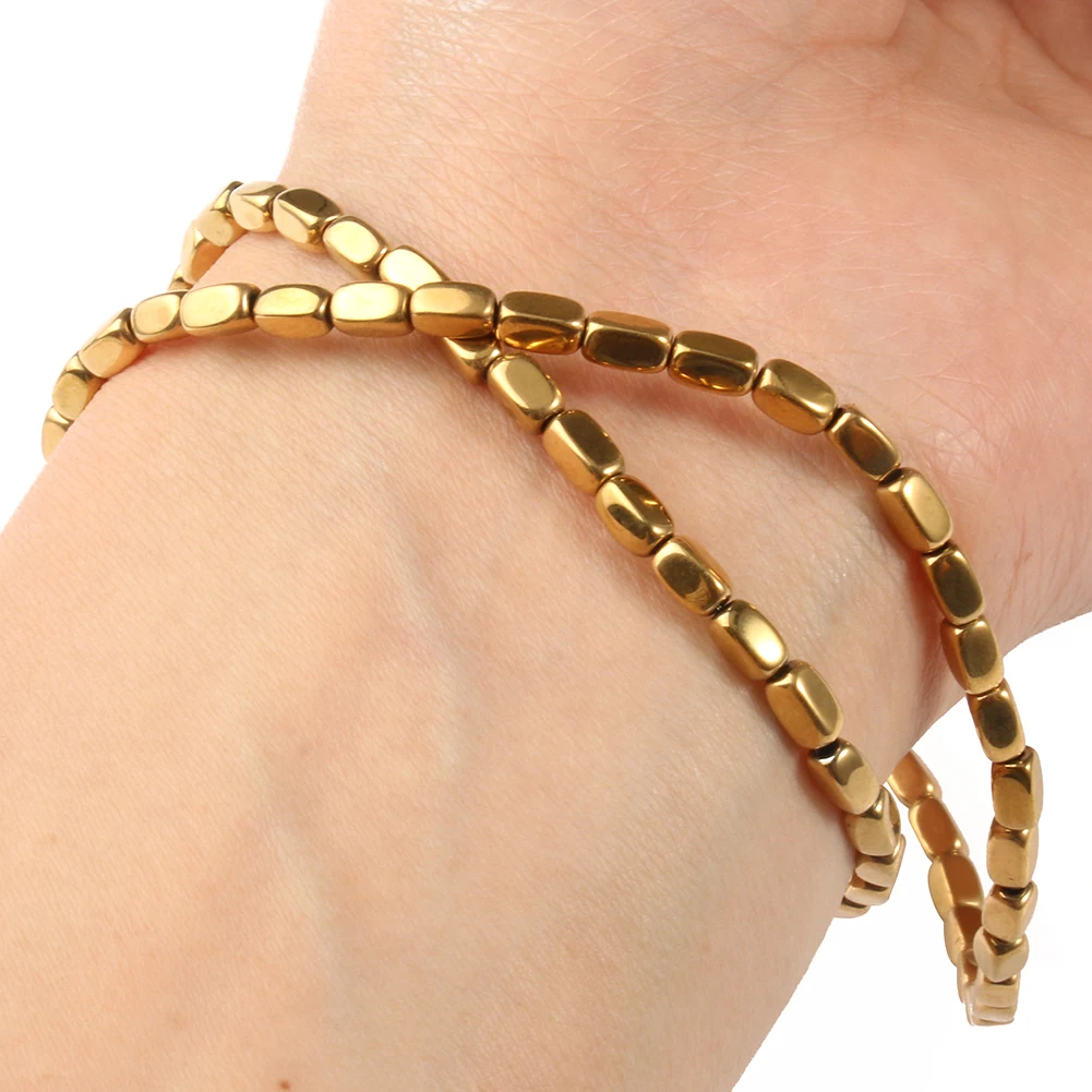 AAA+ Color Retention Gold-Plated Hematite Beads Natural Stone Round Cube Spacer Loose Beads for jewelry Making DIY Bracelet 15''