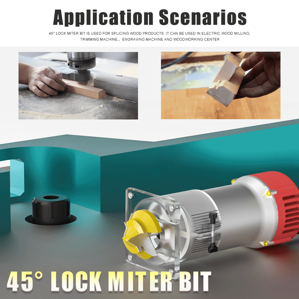 45 Degree Lock Miter Router Bit 1/4" 6mm Shank Woodworking Tenon Milling Cutter Tool Drilling Milling For Wood Carbide Alloy