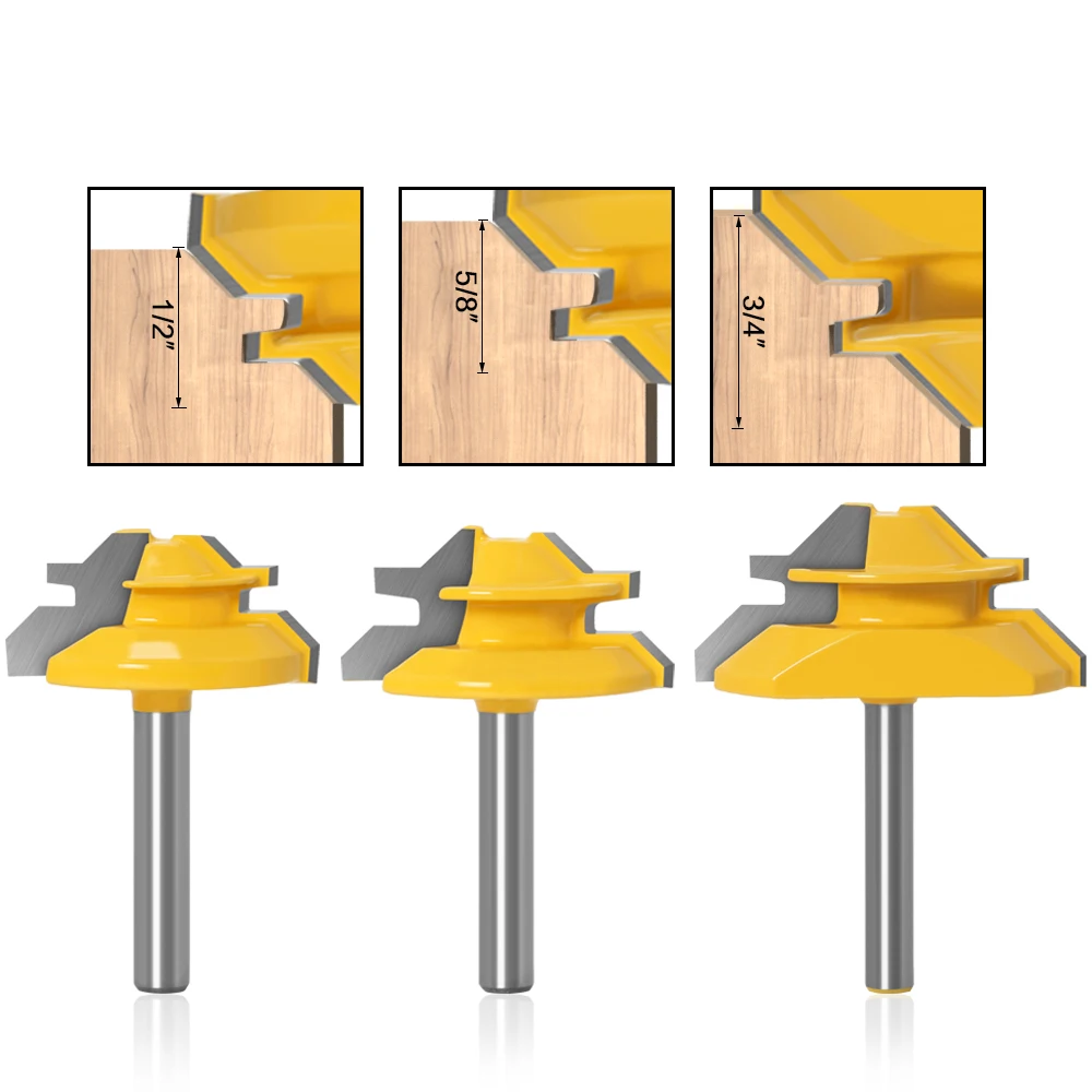 45 Degree Lock Miter Router Bit 1/4" 6mm Shank Woodworking Tenon Milling Cutter Tool Drilling Milling For Wood Carbide Alloy