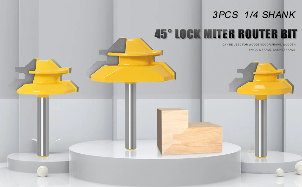 45 Degree Lock Miter Router Bit 1/4" 6mm Shank Woodworking Tenon Milling Cutter Tool Drilling Milling For Wood Carbide Alloy
