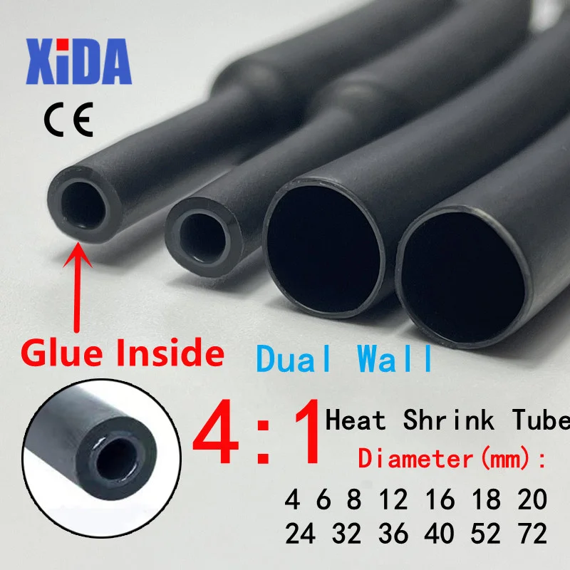 1Meter 4:1 Heat Shrink Tube With Glue Thermoretractile Heat Shrinkable Tubing Dual Wall Heat Shrink Tubing 6 8 12 16 24 40 52 72